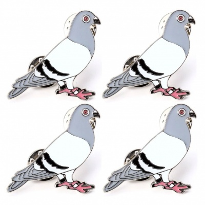 Badge - Deluxe Standing Pigeon 43mm - Butterfly Clutch Fastening