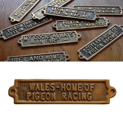Wales - The Home Of Pigeon Racing - Brass Plaque