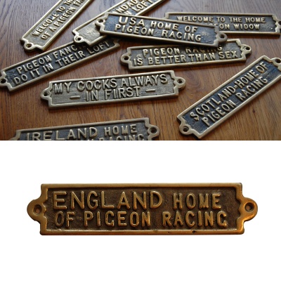 England - The Home Of Pigeon Racing - Brass Plaque