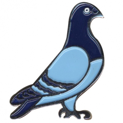 Badge - Large 45mm Blue Enamelled Standing Pigeon