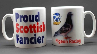 MUG - Proud Scottish Fancier / Pigeon & Scottish flag (The Saltire)