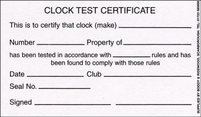 Clock Test Certificates/Stickers