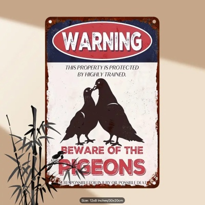 WARNING Protected by Pigeons Metal Sign pigeons.co.uk