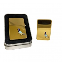 Brass Petrol Lighter with Enamel Pigeon