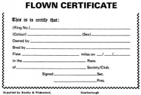 Flown Certificate for Pigeons